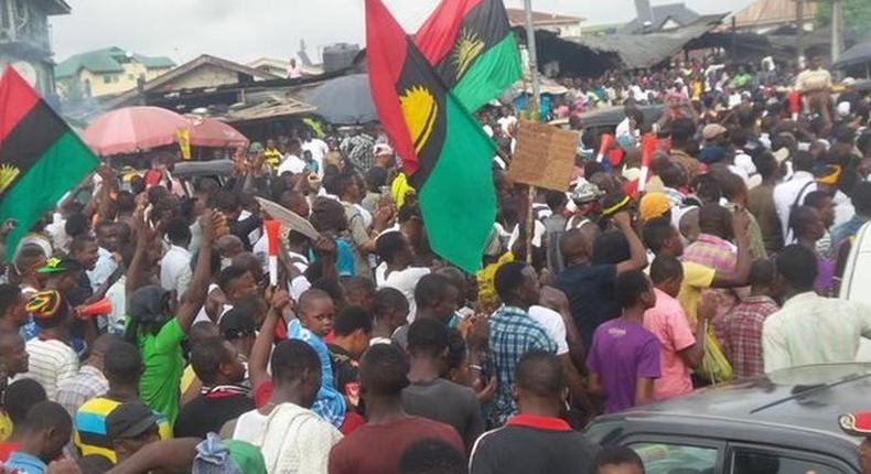 Pro-Biafra protesters in Owerri on November 13, 2015