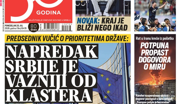 Blic naslovna strana za 20.7.