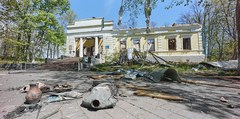 Muzeum Hryhorija Skoworody zniszczone przez rosyjskie rakiety, 2022 r.