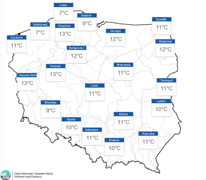 Prognozowana temperatura odczuwalna w piątek 21 kwietnia