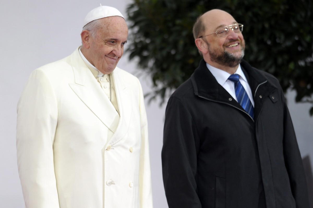 Papież Franciszek i przewodniczący Parlamentu Europejskiego Martin Schulz