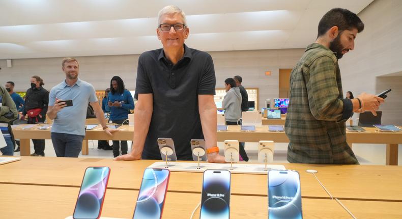 Tim Cook visits an Apple store in New York City on September 16.Kevin Mazur/Getty Images