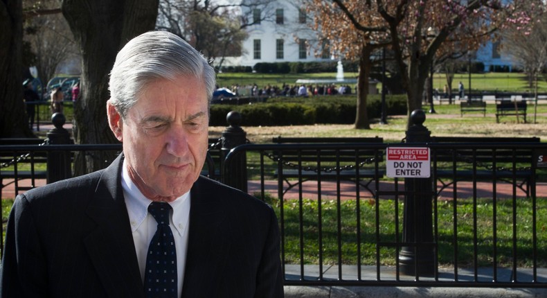 FILE - In this March 24, 2019, file photo, Special Counsel Robert Mueller walks past the White House after attending services at St. John's Episcopal Church, in Washington. (AP Photo/Cliff Owen, File)