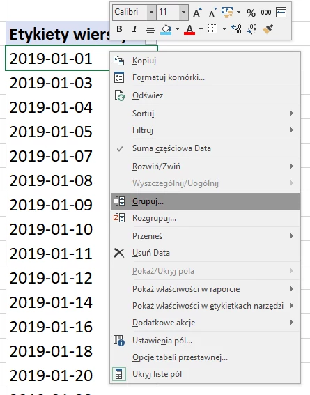 2.12  Grupowanie danych w tabeli przestawnej