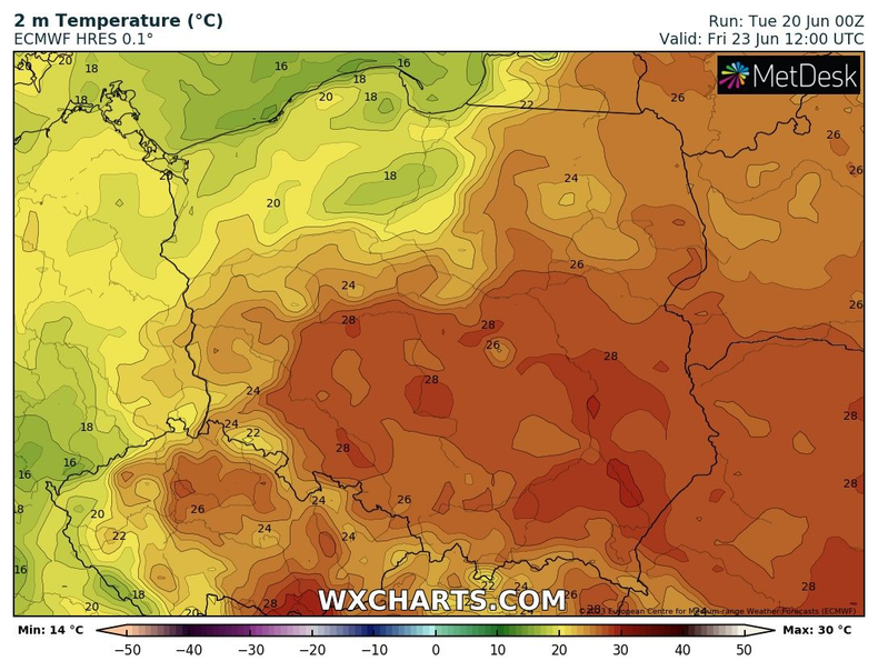 Jednocześnie pod koniec tygodnia prognozujemy powolne ochłodzenie.