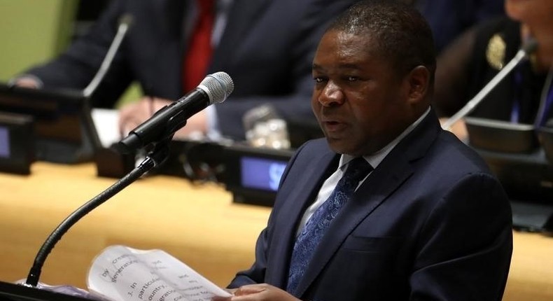 President Filipe Nyusi of Mozambique speaks at a high-level meeting on addressing large movements of refugees and migrants at the United Nations General Assembly in Manhattan, New York, U.S. September 19, 2016. 