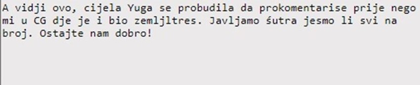 Komentar na zemljotres