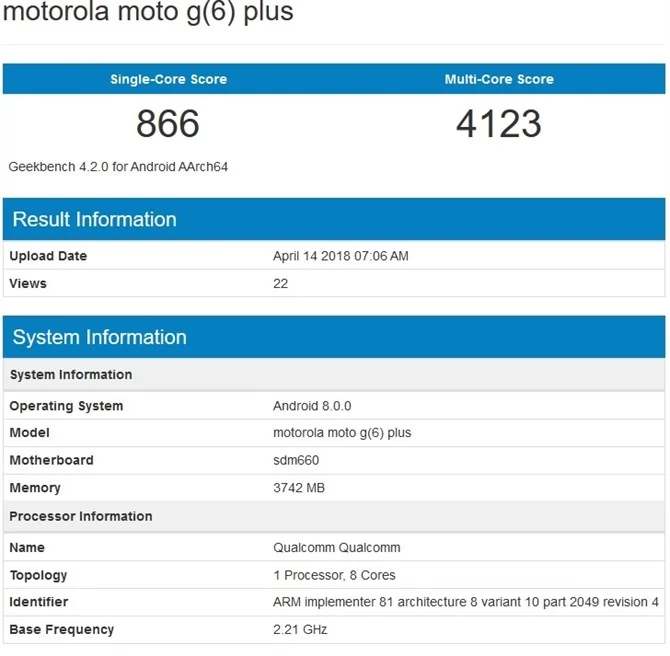 Motorola Moto G6 Plus w Geekbench