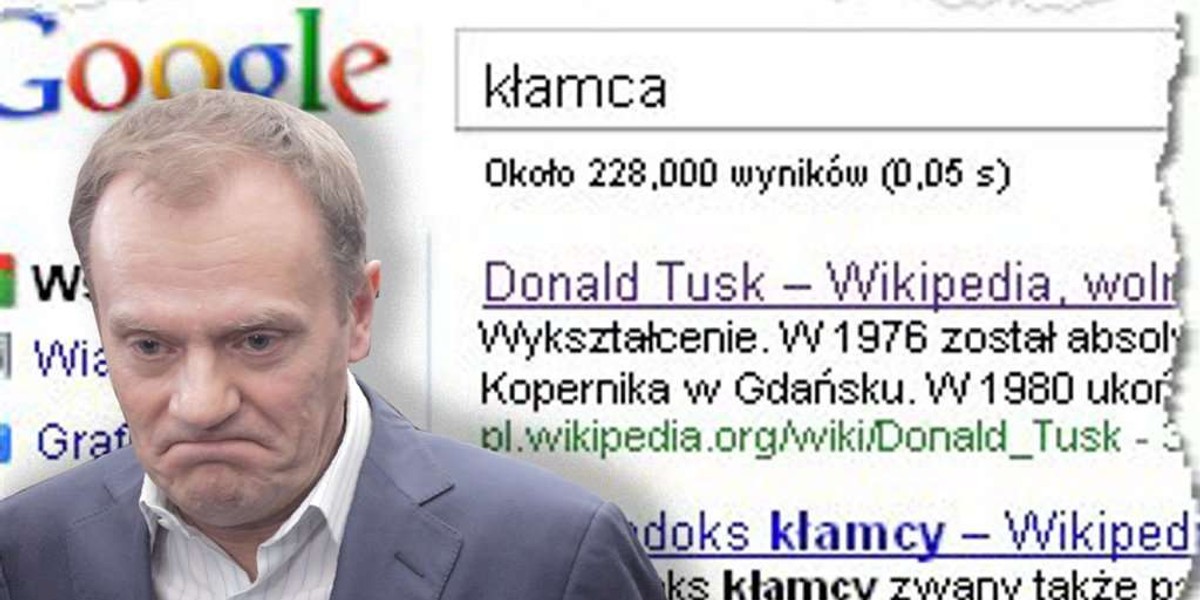 Hasło "kłamca" wiedzie do Tuska