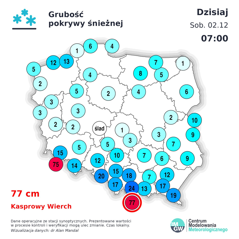 Pokrywa śnieżna w Polsce w sobotę rano