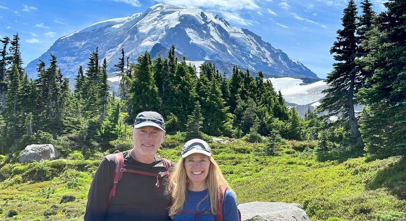 Matt and Karen Smith by Mount Rainier in Washington.Courtesy of Matt and Karen Smith