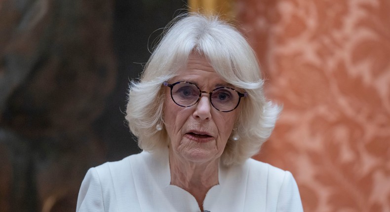 Camilla, Queen Consort, speaks during a reception to raise awareness of violence against women and girls at Buckingham Palace on November 29.Kin Cheung - WPA Pool/Getty Images