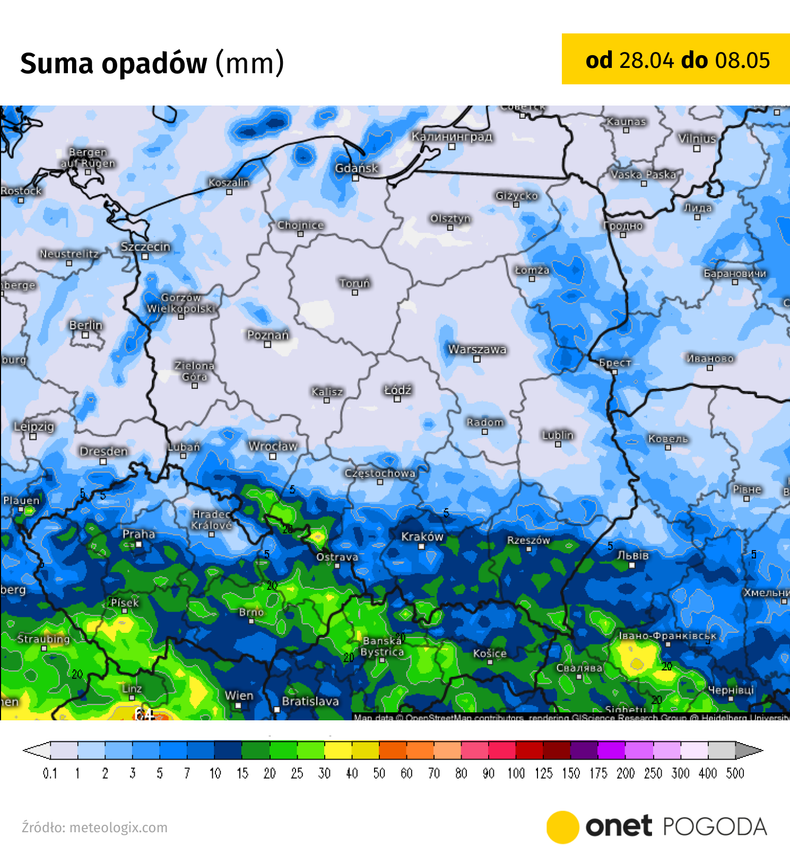 Najwięcej opadów prognozujemy na południu