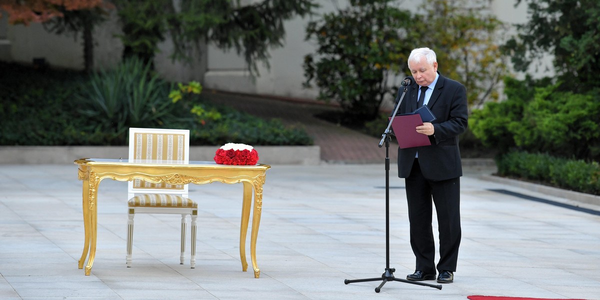 Jarosław Kaczyński podczas zaprzysiężenia