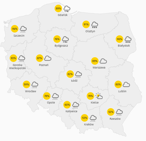 Prognoza zachmurzenia w czwartek 4 marca