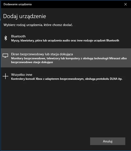 Ekran bezprzewodowy w Windows 10