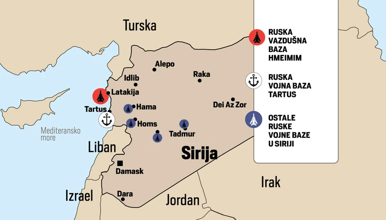 Mapa - ruske baze u Siriji