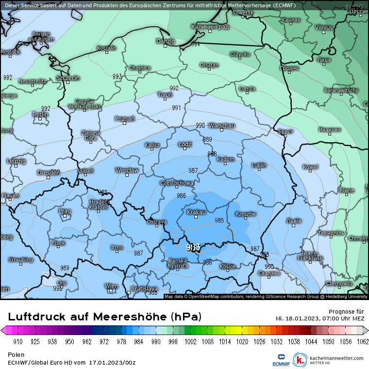 Ciśnienie atmosferyczne w Polsce jutro rano