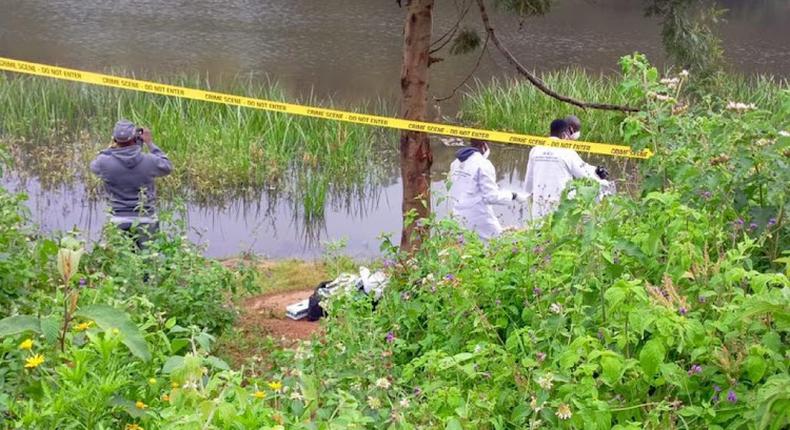 DCI probes a human head that was discovered at Kiambaa Dam in Kiambu