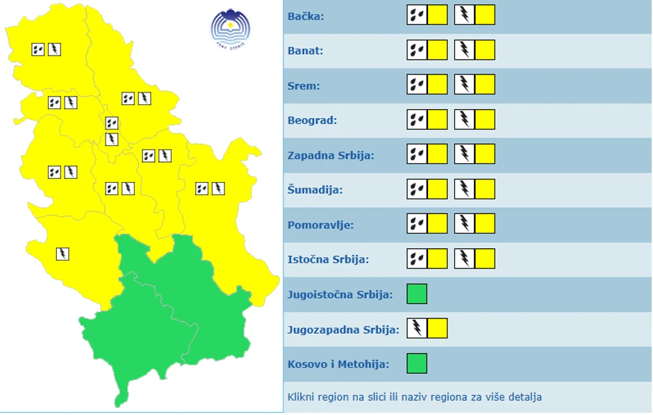Meteoalarm za ponedeljak 15. jun