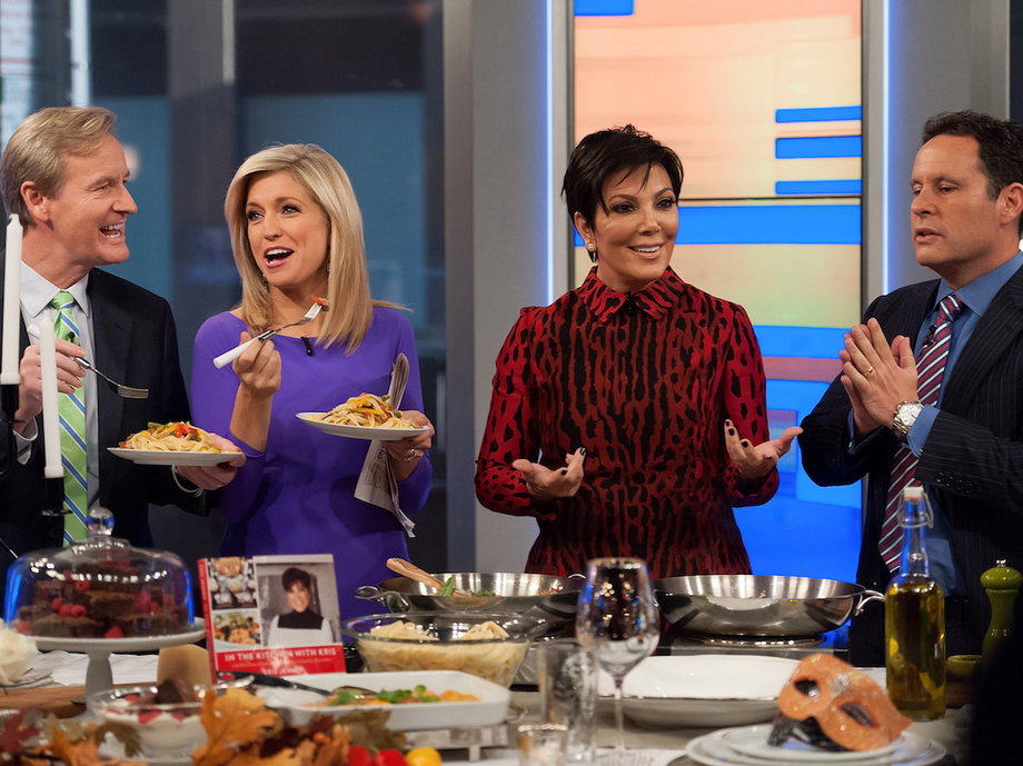 Doocy, Earhardt, and Kilmeade cook on set with Kris Jenner in 2014.