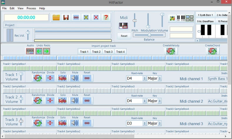 Główne okno programu do tworzenia muzyki - HitFactor