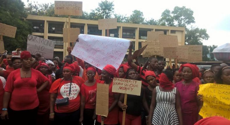 The women staged the demonstration Thursday morning