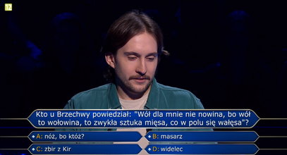 "Milionerzy" –  Remigiusz odpadł na pytaniu o wiersz Brzechwy. Chodziło o nóż!