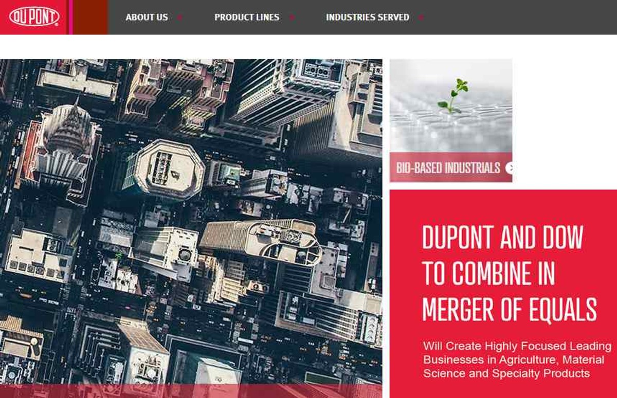 Strona internetowa koncernu DuPont z informacją o fuzji z Dow Chemical