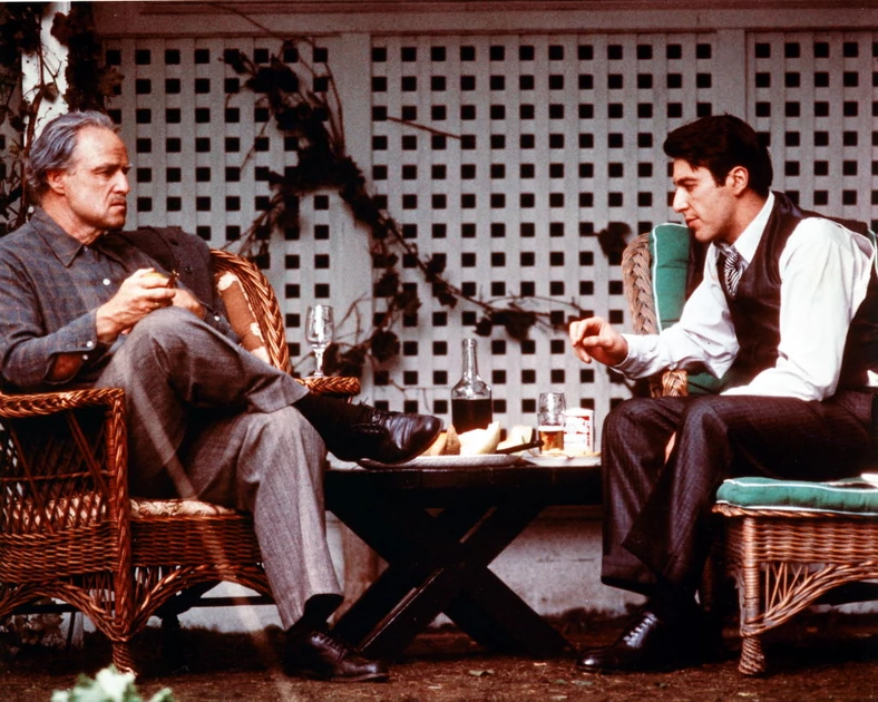 Marlon Brando i Al Pacino na planie "Ojca chrzestnego" (1972 r.)