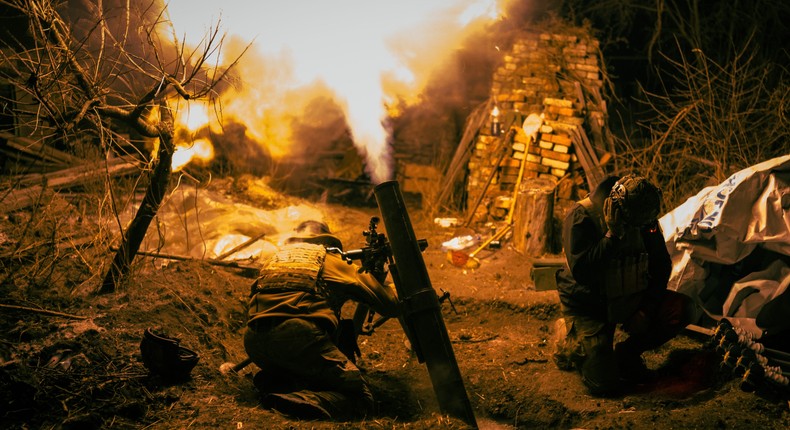 A mortar crew fights on the outskirts of the city on January 13, 2023 in Bakhmut, Ukraine.Photo by Serhii Mykhalchuk/Global Images Ukraine via Getty Images