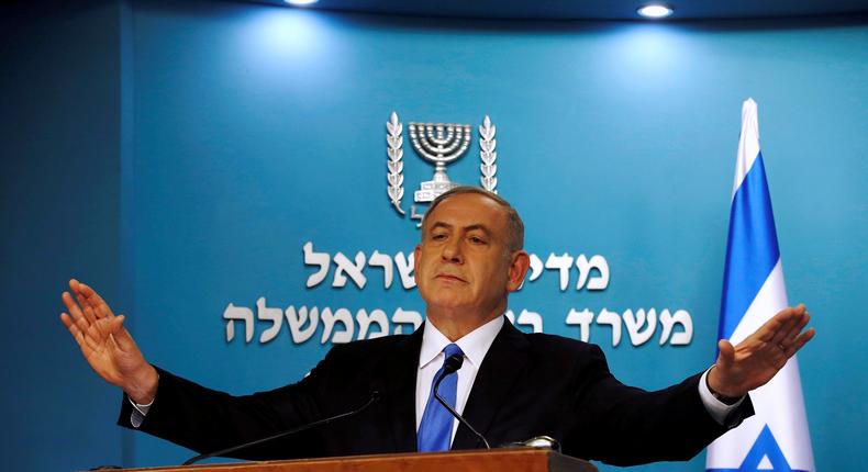 Israeli Prime Minister Benjamin Netanyahu delivers a speech in his Jerusalem office, December 28, 2016.