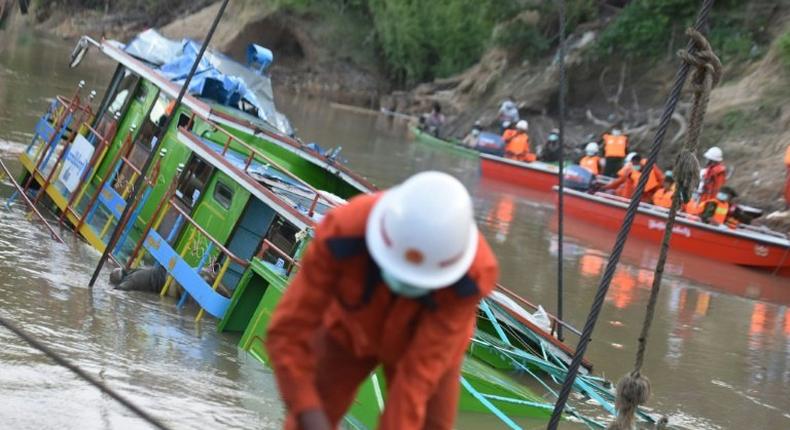 The overloaded ferry was carrying scores of teachers and university students when it went down while travelling on the Chindwin River in Sagaing region