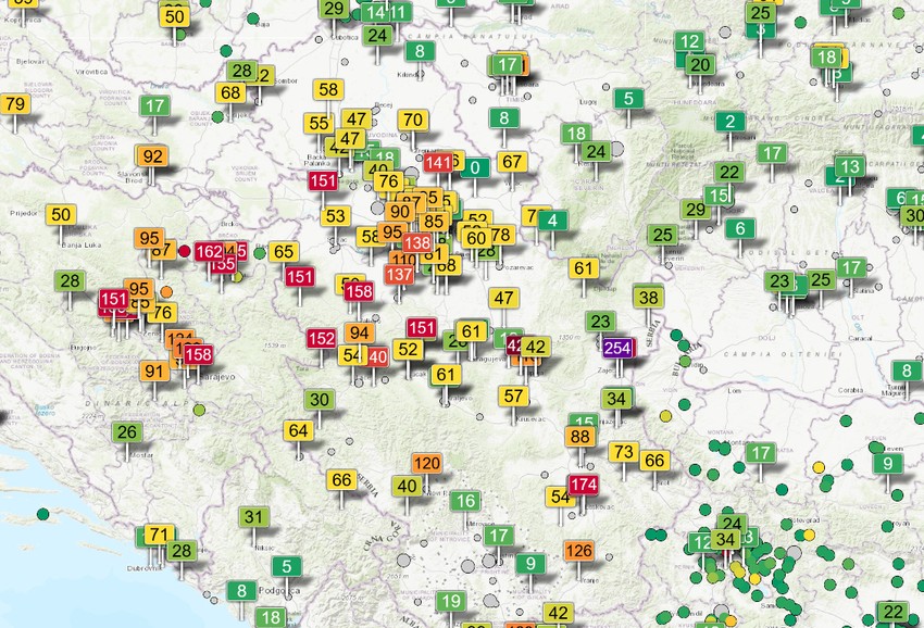 mapa zagđenosti vazduha u Srbiji