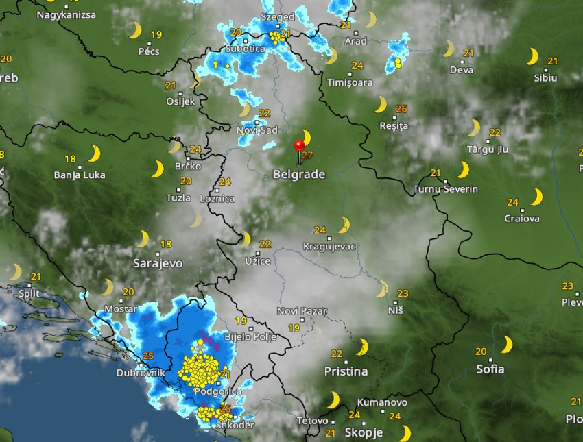 Kretanje nevremena u ponoć