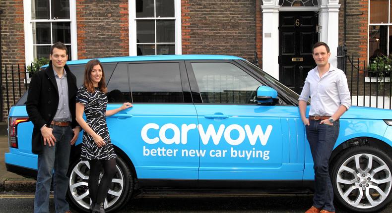 Carwow founders: CEO James Hind (right), creative director Alexandra Margolis (middle) and Chief Technology Officer David Santoro (left).