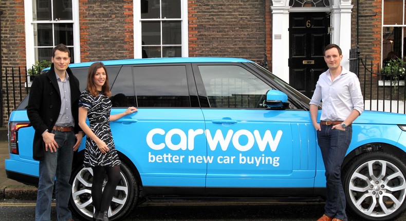 Carwow founders: CEO James Hind (right), creative director Alexandra Margolis (middle) and Chief Technology Officer David Santoro (left).