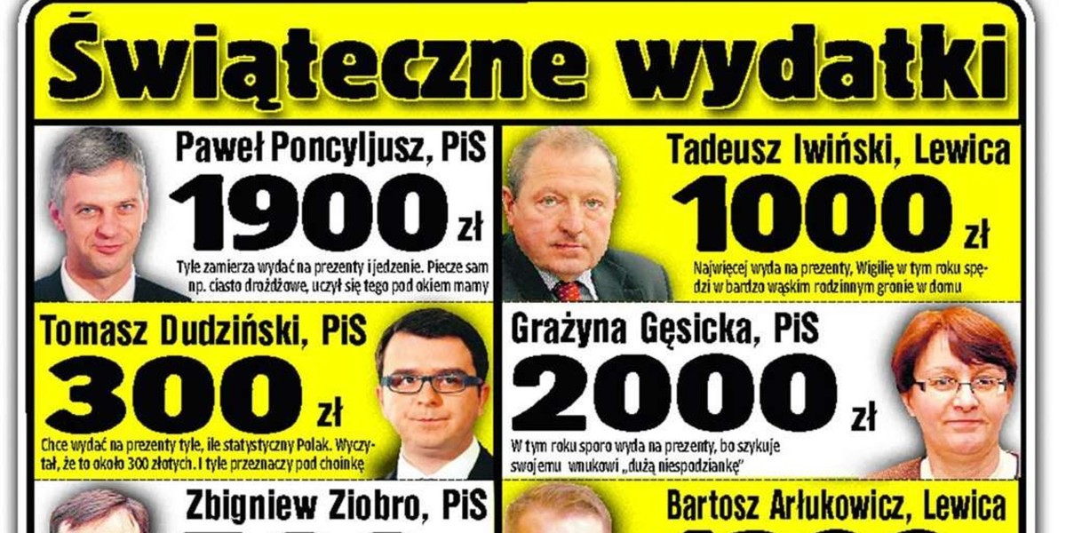 Sprawdź, ile politycy wydadzą na święta!