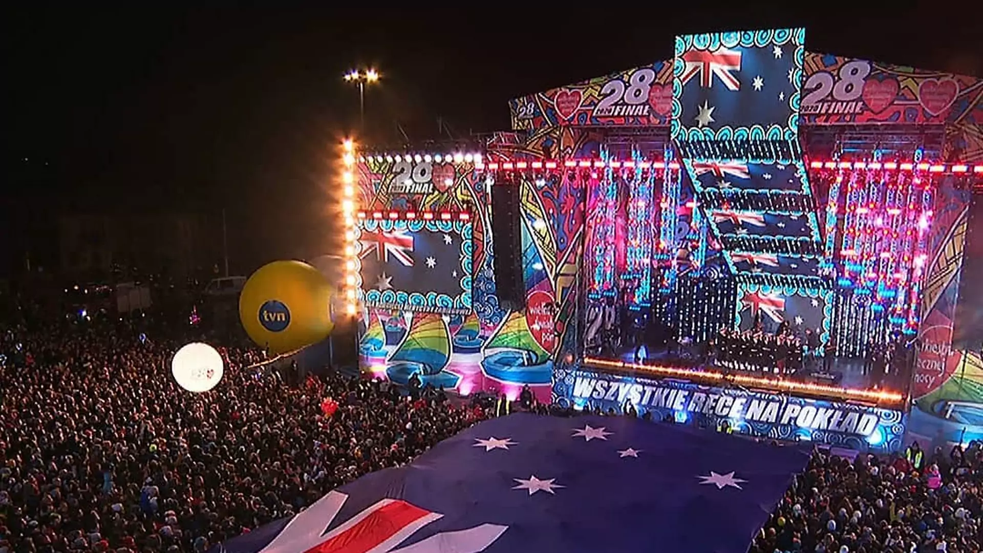 Flaga i hymn Australii podczas 28. Finału WOŚP. Na koncie jest ponad 115 mln złotych - to nowy rekord