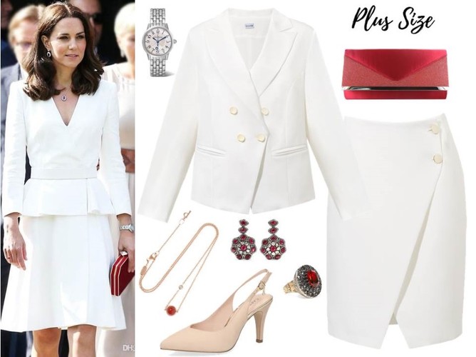 Modne zestawy w stylu księżnej Catherine i księżnej Meghan: sukienka - Trynite/trynite.pl, buty, torebka - Menbur/menbur.pl, marynarka, pierścionek - TK MAXX