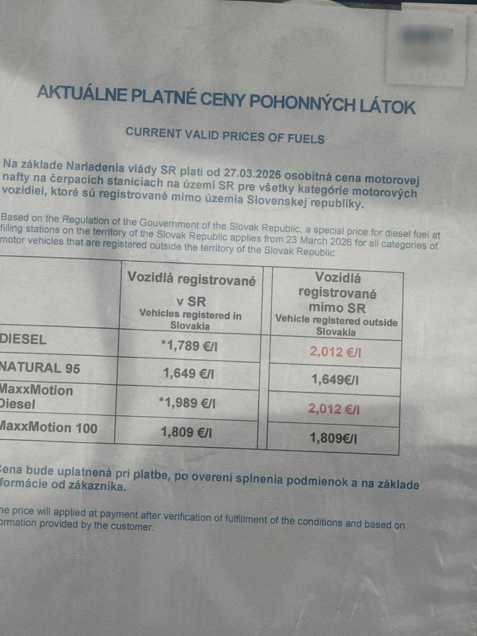 Ceny pre slovenských a zahraničných vodičov sa líšia.