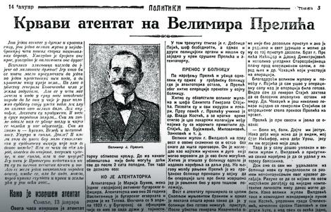 Vest o atentatu na srpskog pukovnika Velimira Prelića