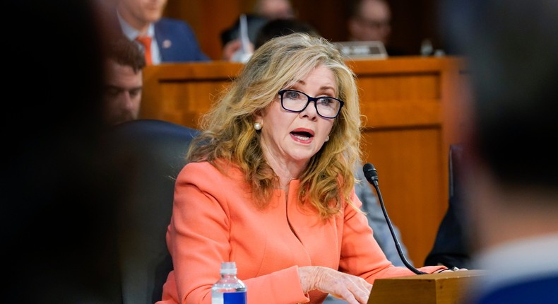 Sen. Marsha Blackburn speaks during a confirmation hearing for Supreme Court nominee Ketanji Brown Jackson on March 21, 2022 in Washington, DC.