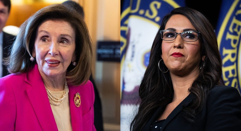 Former House Speaker Nancy Pelosi and Rep. Lauren Boebert of Colorado.Tom Williams/CQ-Roll Call via Getty Images