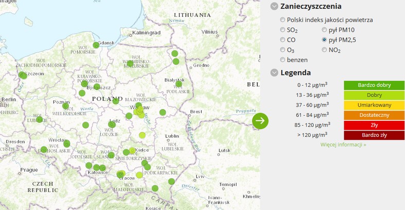 Stężenie pyłu PM2,5 - 2017-04-07 od godziny 6:00 do 7:00