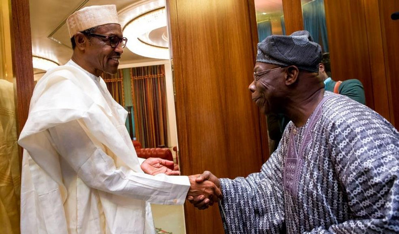 President Muhammadu Buhari meets with former president, Olusegun Obasanjo in Abuja on April 7, 2016