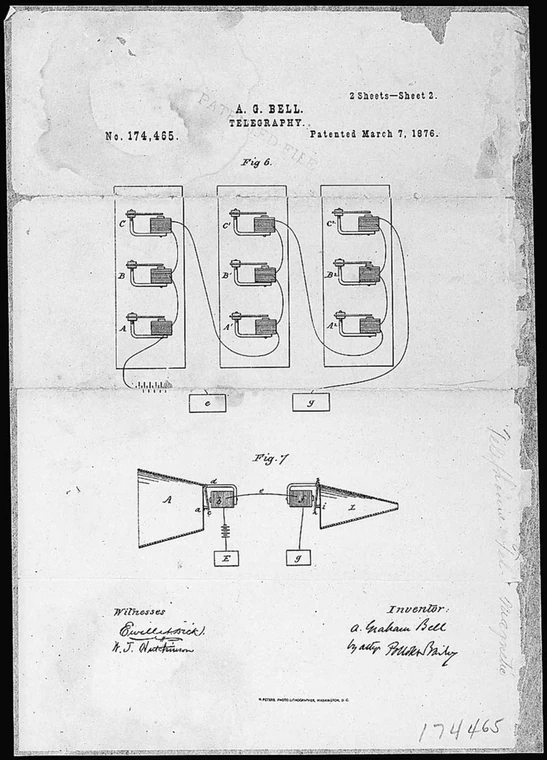 Patent Bella na rysunku z biura patentowym z marca 1876 r.