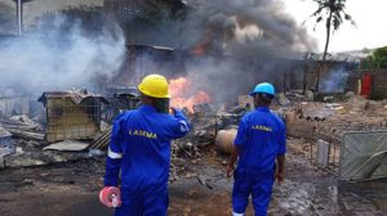 Illicit storage of diesel led to fire outbreak at 84/85 Kudirat Abiola Way, Oregun in Lagos.  [NAN]
