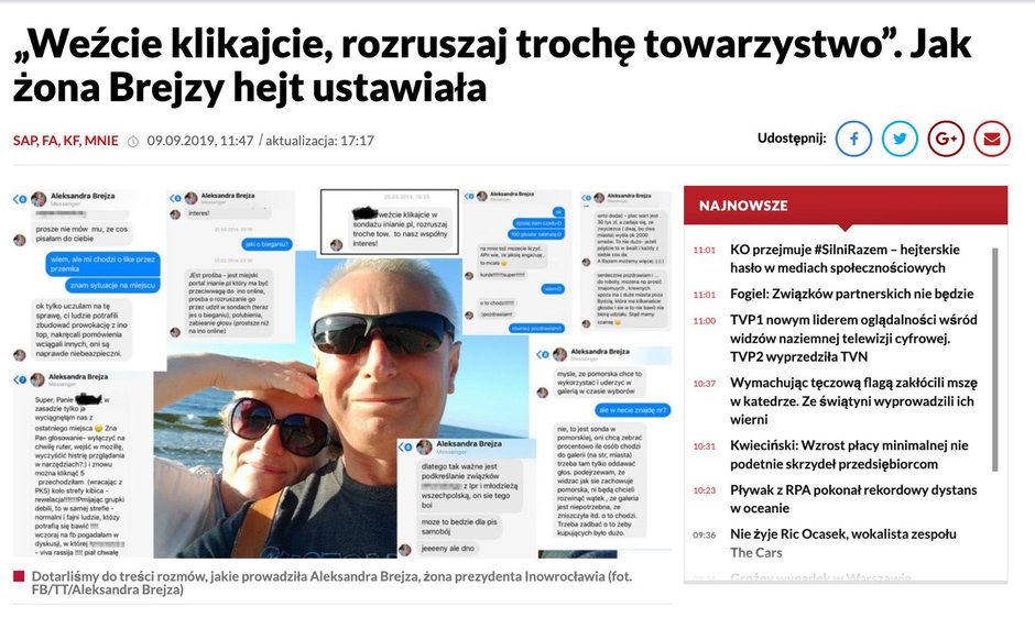 Screen z artykułu TVP Info na temat Aleksandry Brejzy