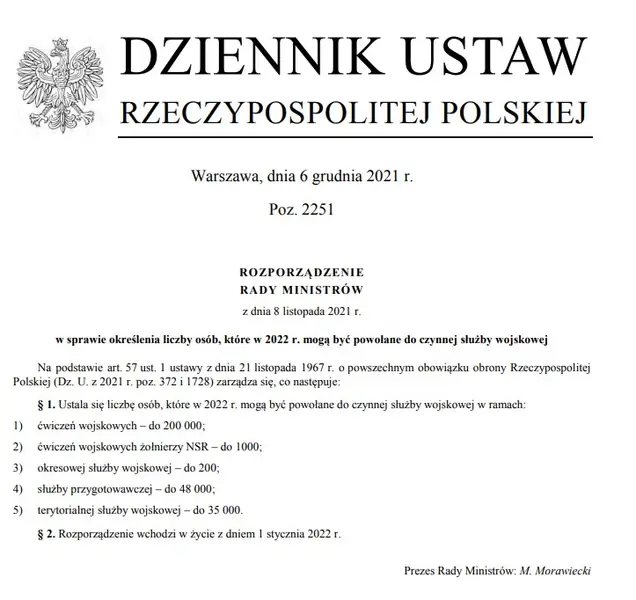 Liczbę powołań na 2022 r. ustalono w grudniu ubiegłego roku.